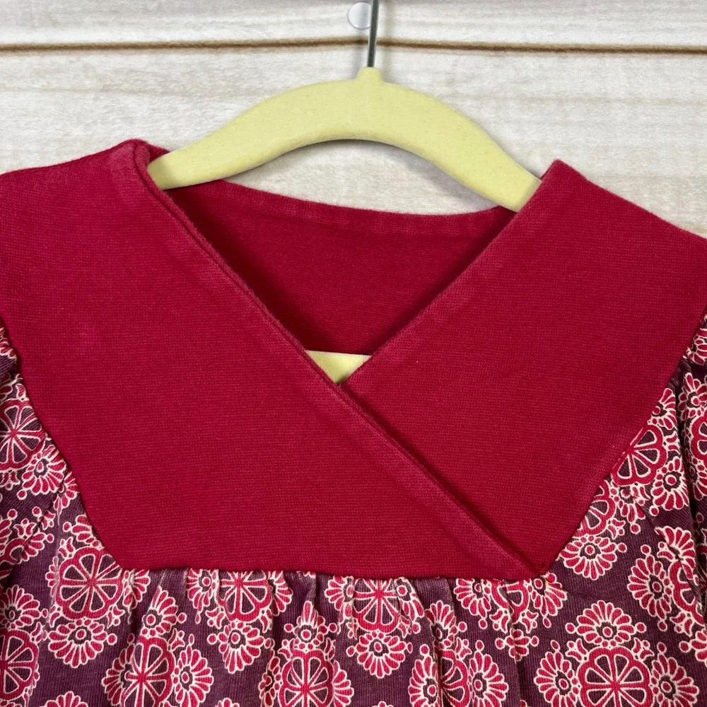 Tea Kids Girls Red Patterned Kimono Style Dress 6 Short Sleeve